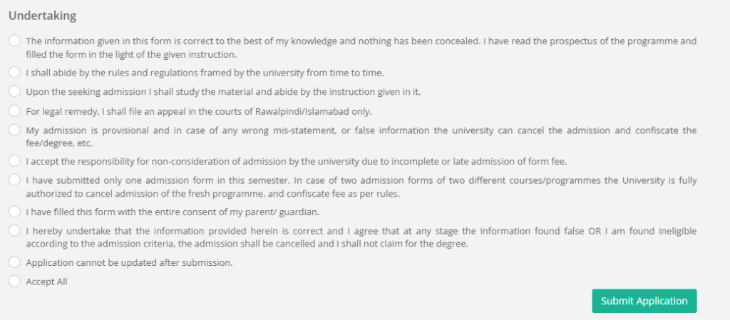 AIOU Oline Admission Form Submitted Button